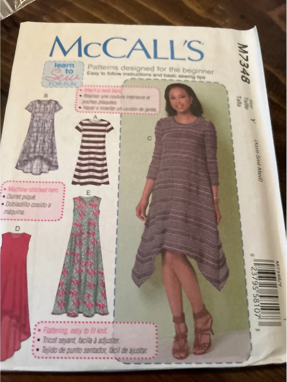 McCall's M7348 Sewing Pattern for Women's Knit Dresses with Handkerchief Hem